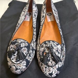 Lanvin Black and White Patterned Tassel Loafers